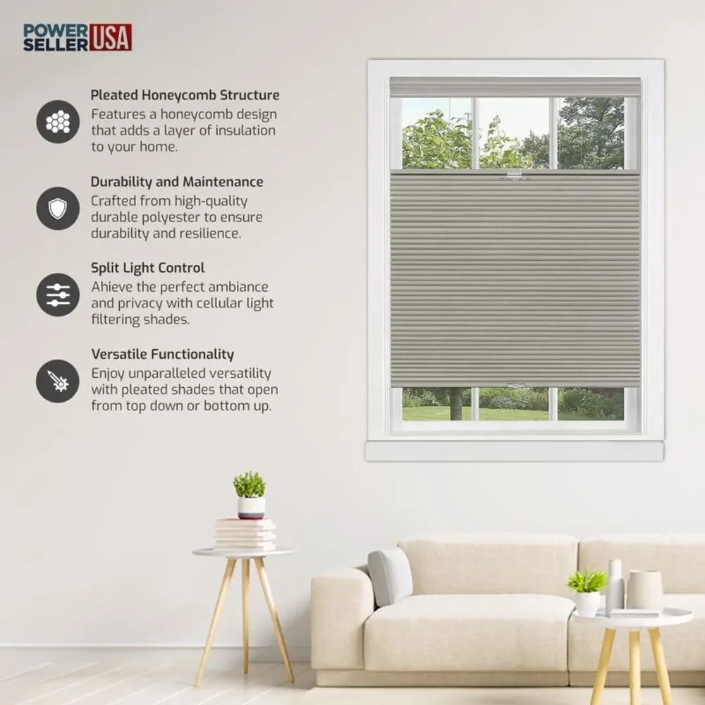 Cordless Window Blinds Cellular Top-Down Bottom-Up Honeycomb Pleated 3/8